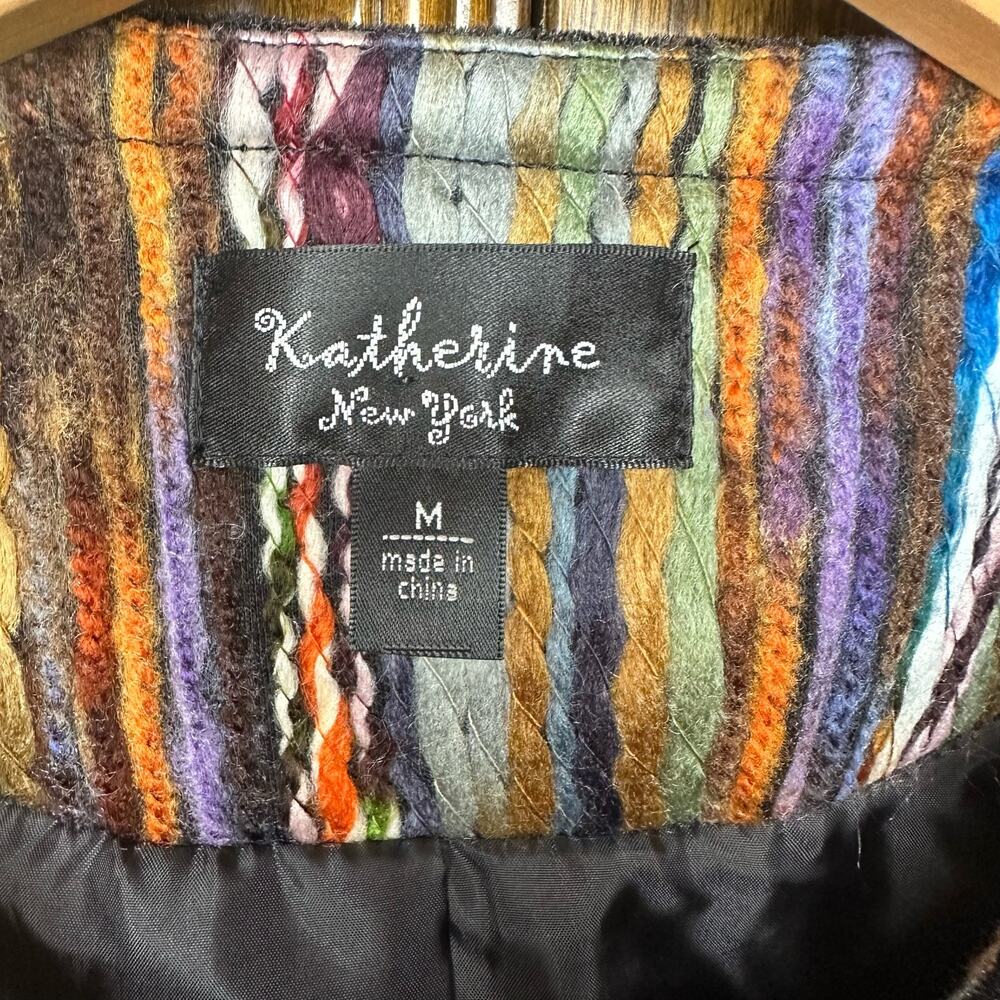 Katherine New York Multicolor Rainbow Thread Yarn Embroidered Blazer Jacket M - Picture 4 of 9